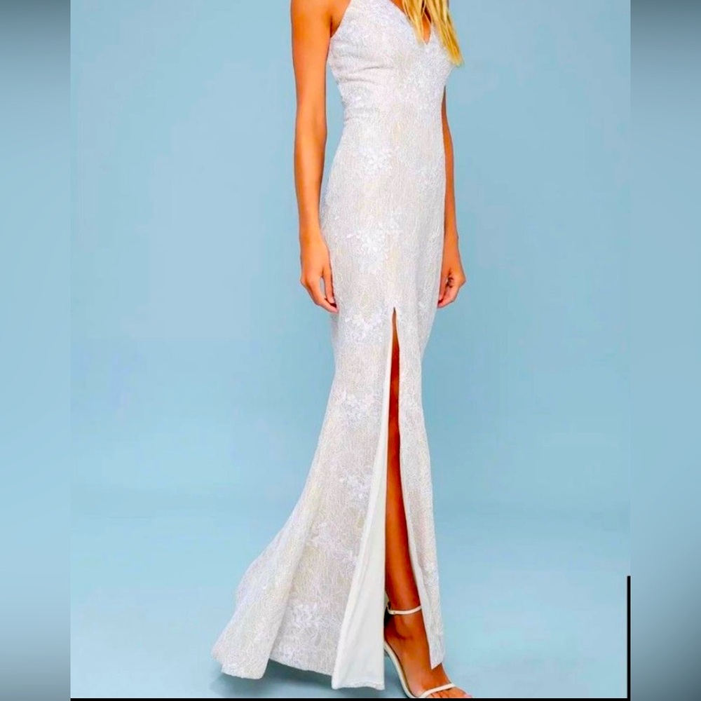 Dress the Population Iris Slit Crepe Lace Gown